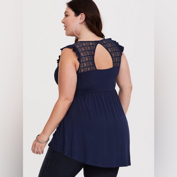 Torrid Super Soft Scoop Neck Lace Yoke Babydoll Tank - Picture 2 of 16